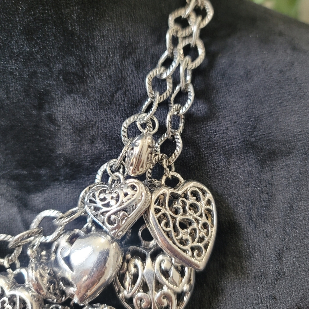 Silver Heart Double Layer Statement Necklace - image 3
